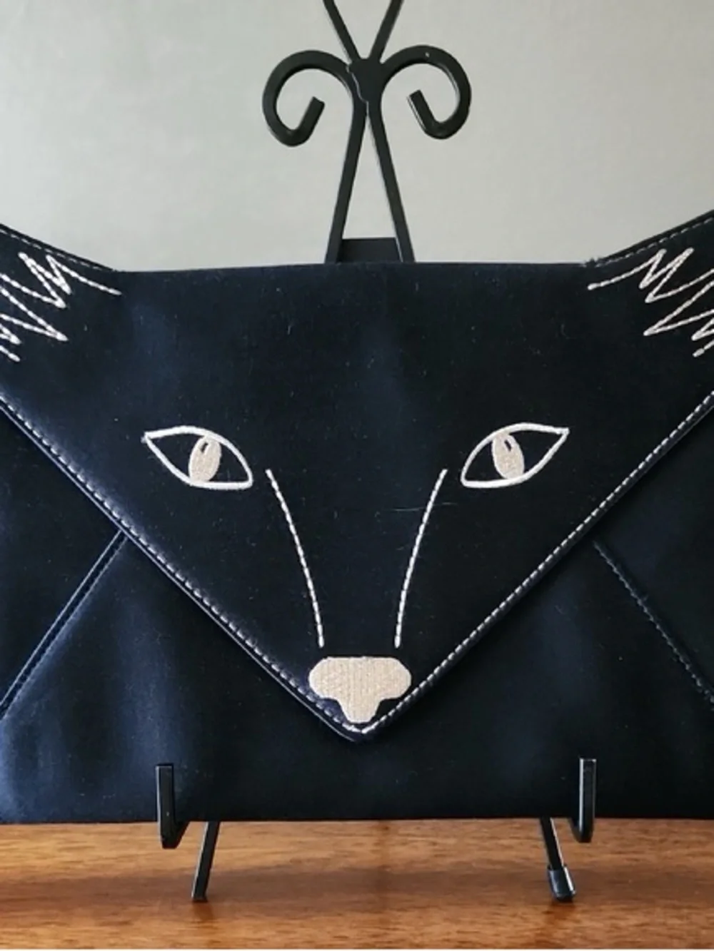 Brand new w tag.  BCBGMAXAZRIA Black Fox Face Envelope Clutch  Evening Bag .